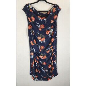 Suite Alice Plus Size Dress XXL Black Floral Ruched Cowl Neck Sleeveless Sheath